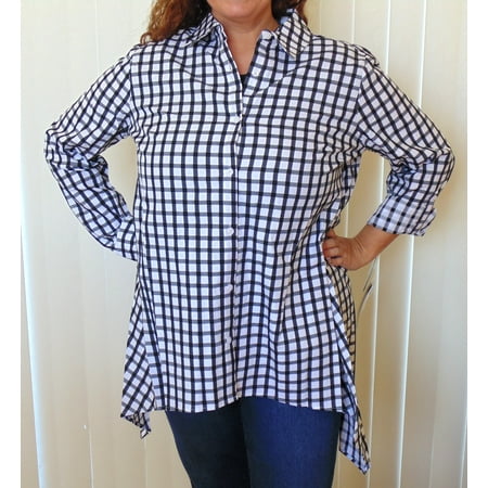 NEW Zac & Rachel Gingham Shirt White/Black XL Button Front Top MSRP $48