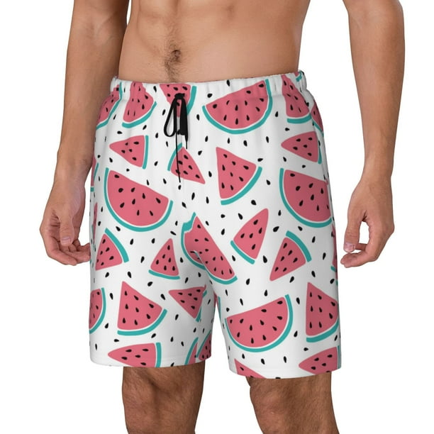 Balery Watermelon Bañador para hombre, shorts de playa de secado rápido con entrepierna y forro de compresión-Medium