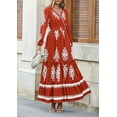 thumbnail image 4 of Women's 2025 Fall Wedding Guest Dresses Boho Floral Long Sleeve V Neck Flowy Elegant Maxi Dress Beach Clothes,Red, 4 of 6
