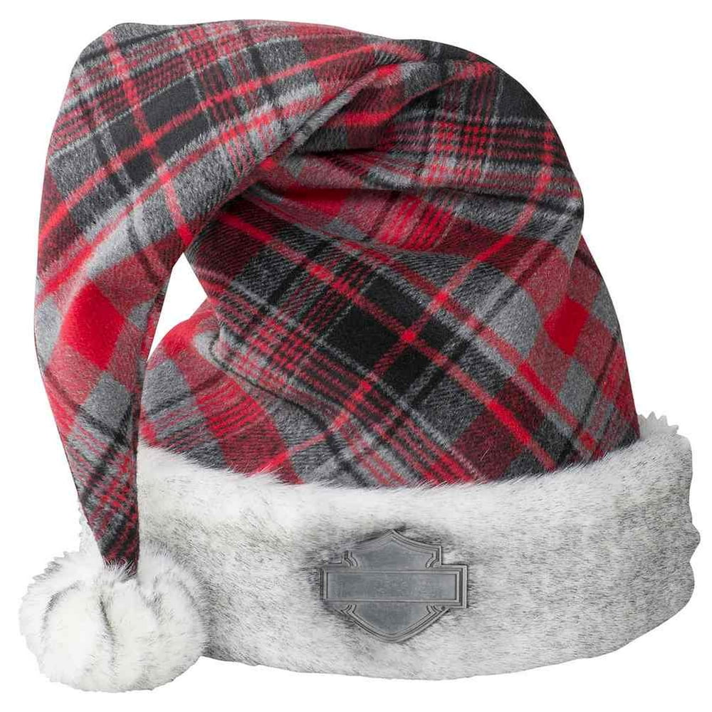 HarleyDavidson Winter Holiday Santa Hat Red Plaid w/ Satin Lining
