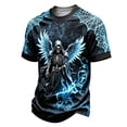 thumbnail image 2 of Men Halloween Graphic Tee Short Sleeve Crew Neck T-Shirt, Grim Reaper Angel Wings 3D Print, Gothic Spiderweb Pattern Summer Tops, 2 of 5