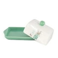 thumbnail image 4 of STP GOODS Teal Cottagecore Ceramic Butter Dish with Lid 6.7x4.7x3.15" (17x12x8 cm) Butter Holder Keeper Storage Container Butter Container for Countertop and Fridge, Mint and White, 4 of 7