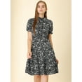 thumbnail image 4 of Unique Bargains Women's Boho Floral Button Front Short Sleeve Flare Knee Length Dress, 4 of 6
