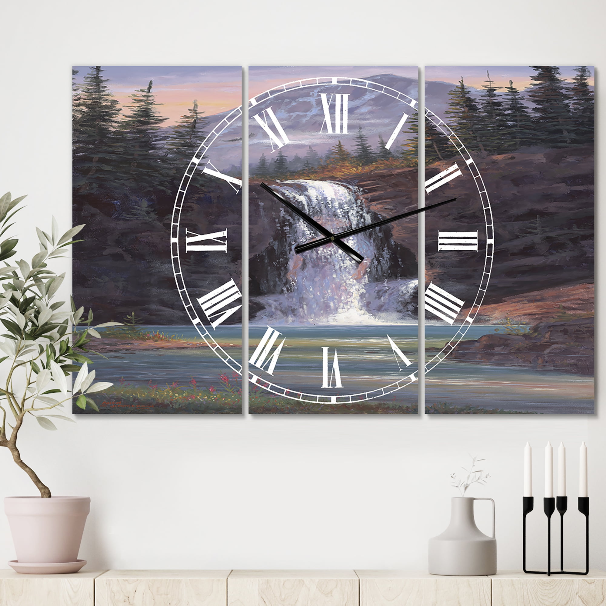 Designart 'Waterfall Mountain Afternoon' Large Traditional Wall Clock