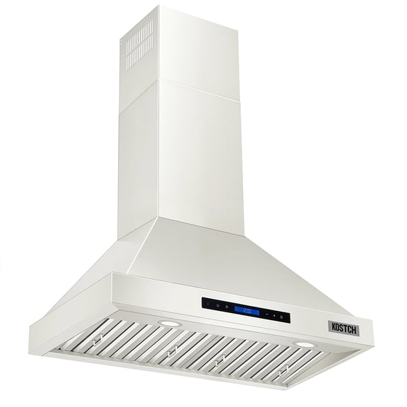 KOSTCH 30 inch Convertible Ducted Wall-Mount Range Hood, 600 CFM Kitchen Vent Hood with 3 Speed Exhaust Fan & LED Light, Kitchen Range Hood with Touchscreen Control Panel & Remote Control