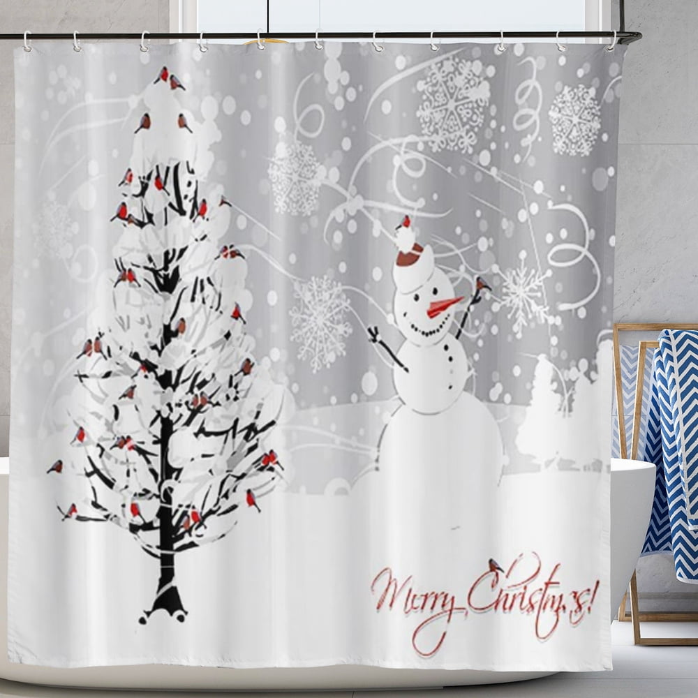 Winter Christmas Shower Curtain Snowflakes Cardinals Birds on Snowy
