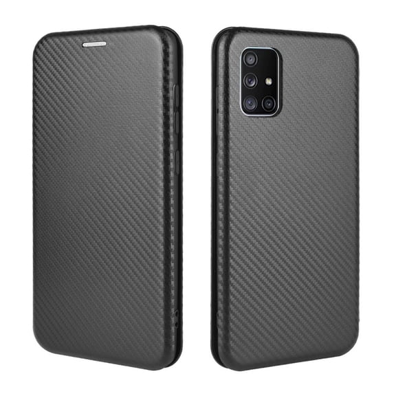 Dteck Wallet Slim Case for Samsung Galaxy A71 4G (6.7 inches),Carbon Fiber Texture Patterned Leather Card Holder Protective Kickstand Cover ,Black