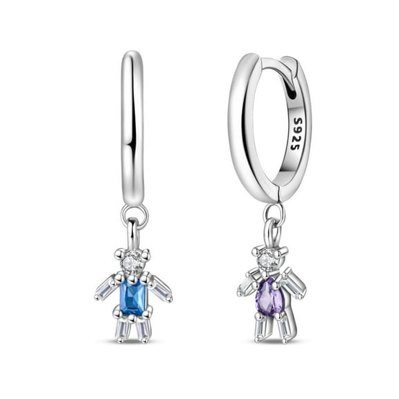 KUNSIR 925 Sterling Silver Blue &Purple CZ Robot Dangle Hoop Earrings For Women