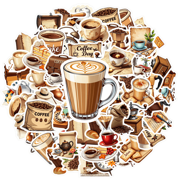 Retro Stationery Stickers Coffee Kids Stickers Toy Waterproof Graffiti DIY Stickers for Laptops Suitcase