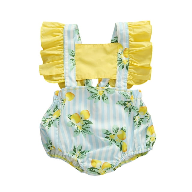 EYIIYE Combinaisons d'Été pour Bébés Filles Manches Volantes Imprimé Bonbon Citron