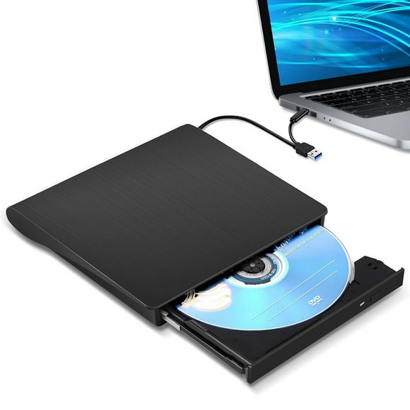 External CD DVD +/-RW Drive, USB 3.0 & USB-C Portable CD & DVD ROM Burner Player Reader Writer Rewriter Disc Drive,Black