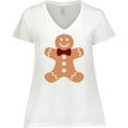 thumbnail image 3 of Inktastic Cute Gingerbread Man with Red Plaid Bowtie Women's Plus Size V-Neck T-Shirt, 3 of 5