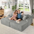 thumbnail image 3 of Muumblus 83" Oversized Double Chaise Lounge Chair Indoor, Modern Boneless Plush Corduroy Upholstered Modural Sectional Sleeper Cloud Couch for Living Room Apartment, Gray, 3 of 10