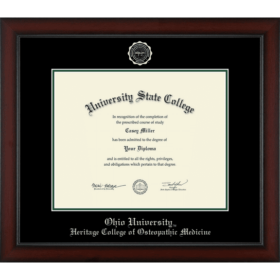Ohio University Heritage College of Osteopathic Medicine Diploma Frame, Docment Size 15" x 12"