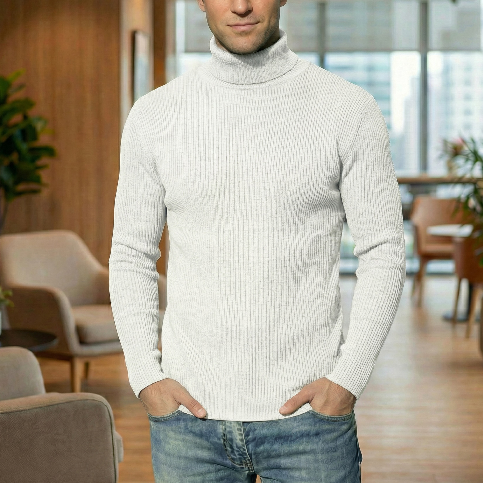 COOFANDY Mens Ribbed Slim Fit Knitted Pullover Turtleneck Sweater (Small, Black)