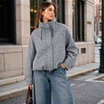 thumbnail image 6 of Women Plaid Zipper Bomber Jacket Stand Collar Long Sleeve Jacket Cropped Outwear with Pockets M, 6 of 6