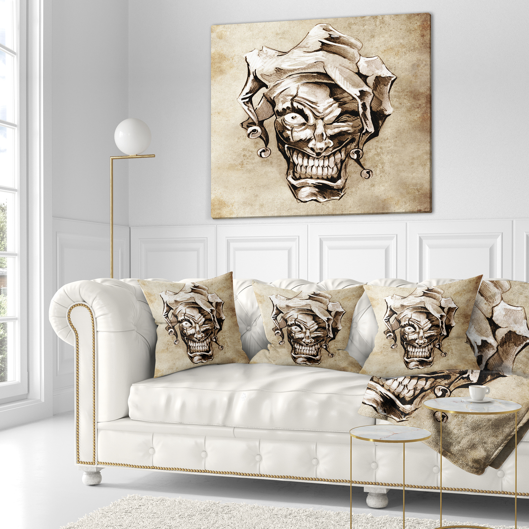 Designart Fantasy Clown Joker - Abstract Portrait Throw Pillow - 18x18