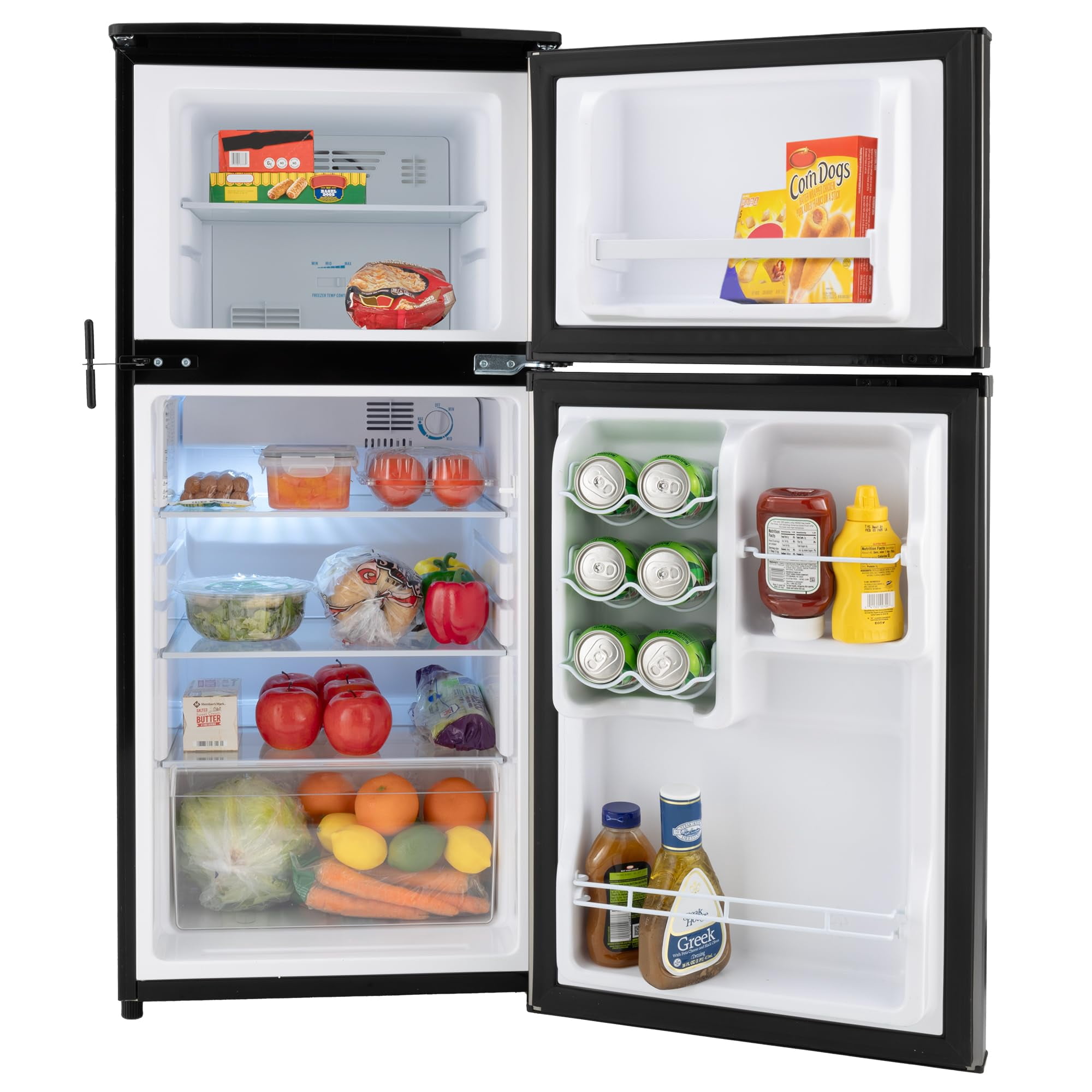 RecPro 4.4 Cu Ft 12V RV Refrigerator with Freezer | Frost-Free, Black Finish | Adjustable Shelves, Reversible Door, Built-In Lock | Off-Grid Camper Fridge | 19.5”W x 23.5”D x 43.5”H