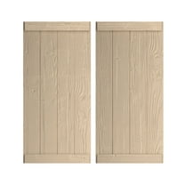 Ekena Millwork 22"W x 38"H Rustic Four Board Joined Board-n-Batten Sandblasted Faux Wood Shutters w/End Batten (Per Pair), Primed Tan