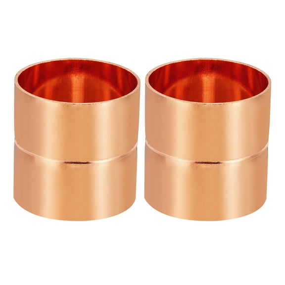 Uxcell 1-5/8 Inch ID Copper Coupling Fittings, 2 Pcs Rolled Tube Stop Straight Pipe Fitting Welding Joint for HVAC