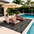 thumbnail image 3 of Wonnitar Outdoor Rugs Waterproof 6'x9' Reversible Plastic Straw Rug, Modern Rainbow Outside Carpet for RV Patio Deck Porch Balcony Picnic Camping Beach, Black&Brown-Rainbow, 3 of 10