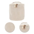 thumbnail image 4 of Bolsas de maquillaje organizativas de cilindro de rayas únicas 1 Pc para viajar en caqui de terciopelo, 4 of 5