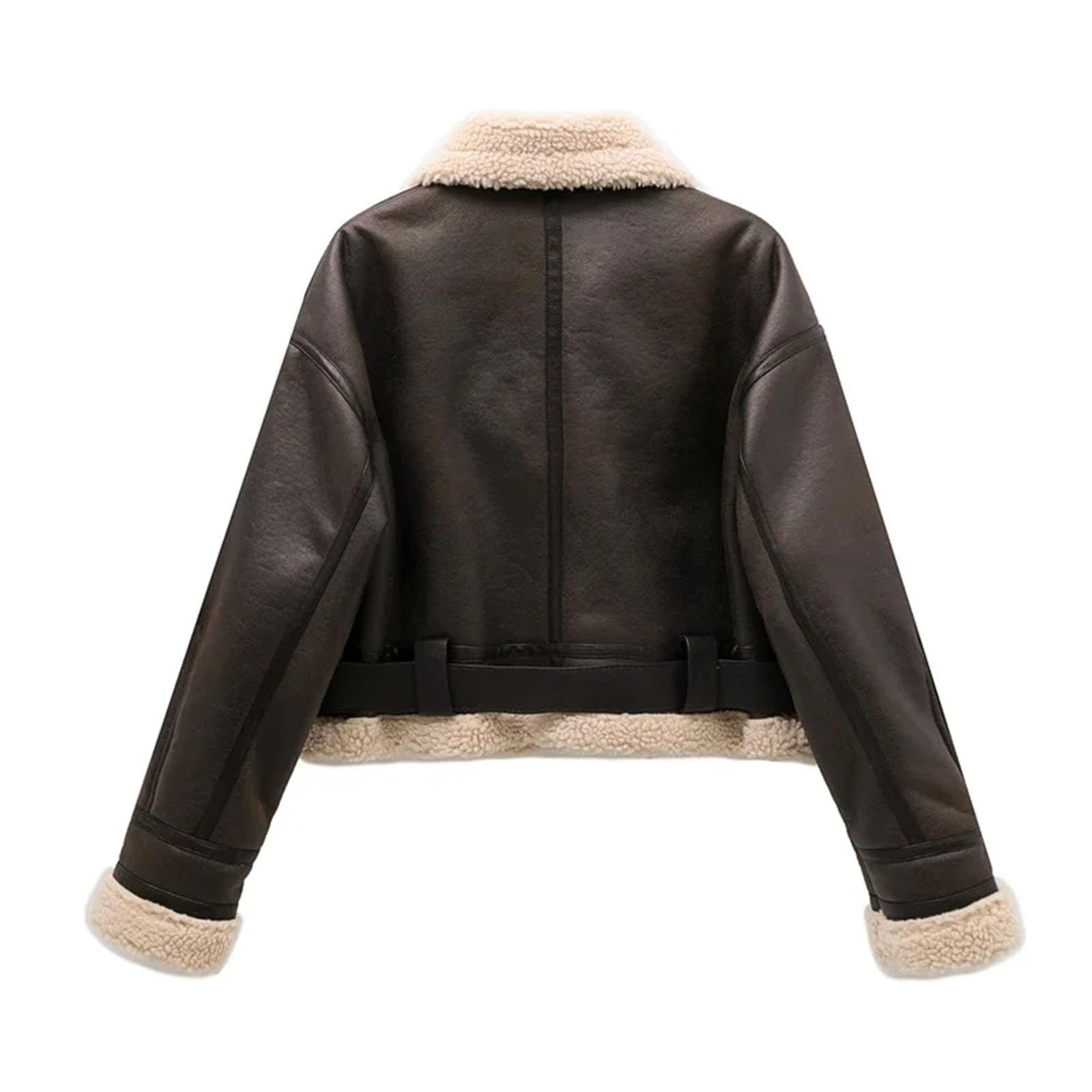 NANAIQ Winter New Women's Fur Short Leather Jacket Padded Thick Warm Artificial Fur Thicken Warm Zipper Women’s Puffer Jacket Coat, Light Brown, M