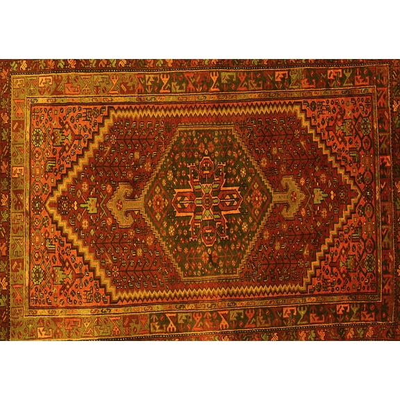 Ahgly Company Machine Washable Indoor Rectangle Persian Yellow Traditional Area Rugs, 5' x 7'