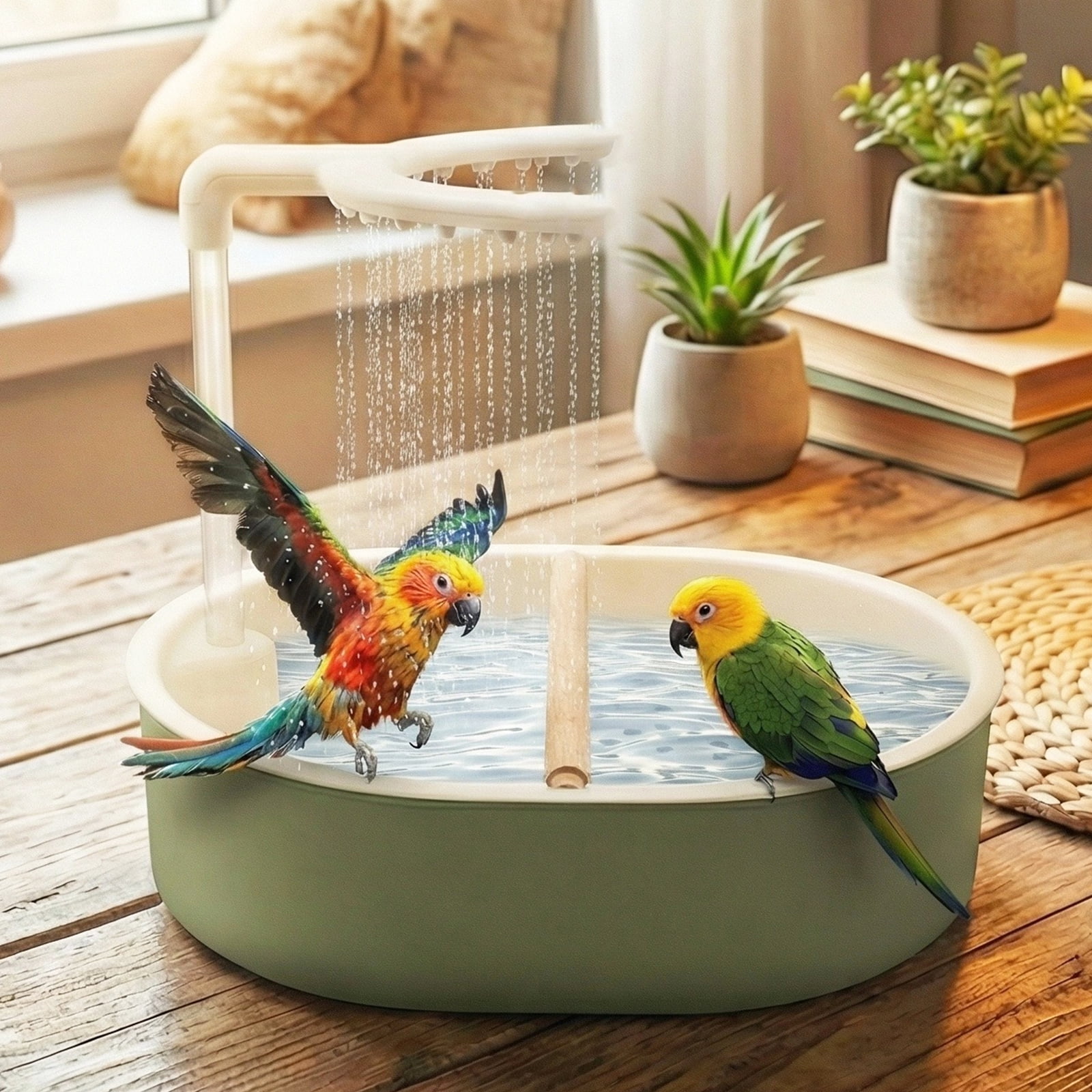 Ikoopy Parrot Bathtub Bird Automatic Bath Shower Large Bird Shower Fountain Indoor Bathtub with Running Water Contains USB and Pump for African Grey Cockatiel Conure Budgie Lovebird