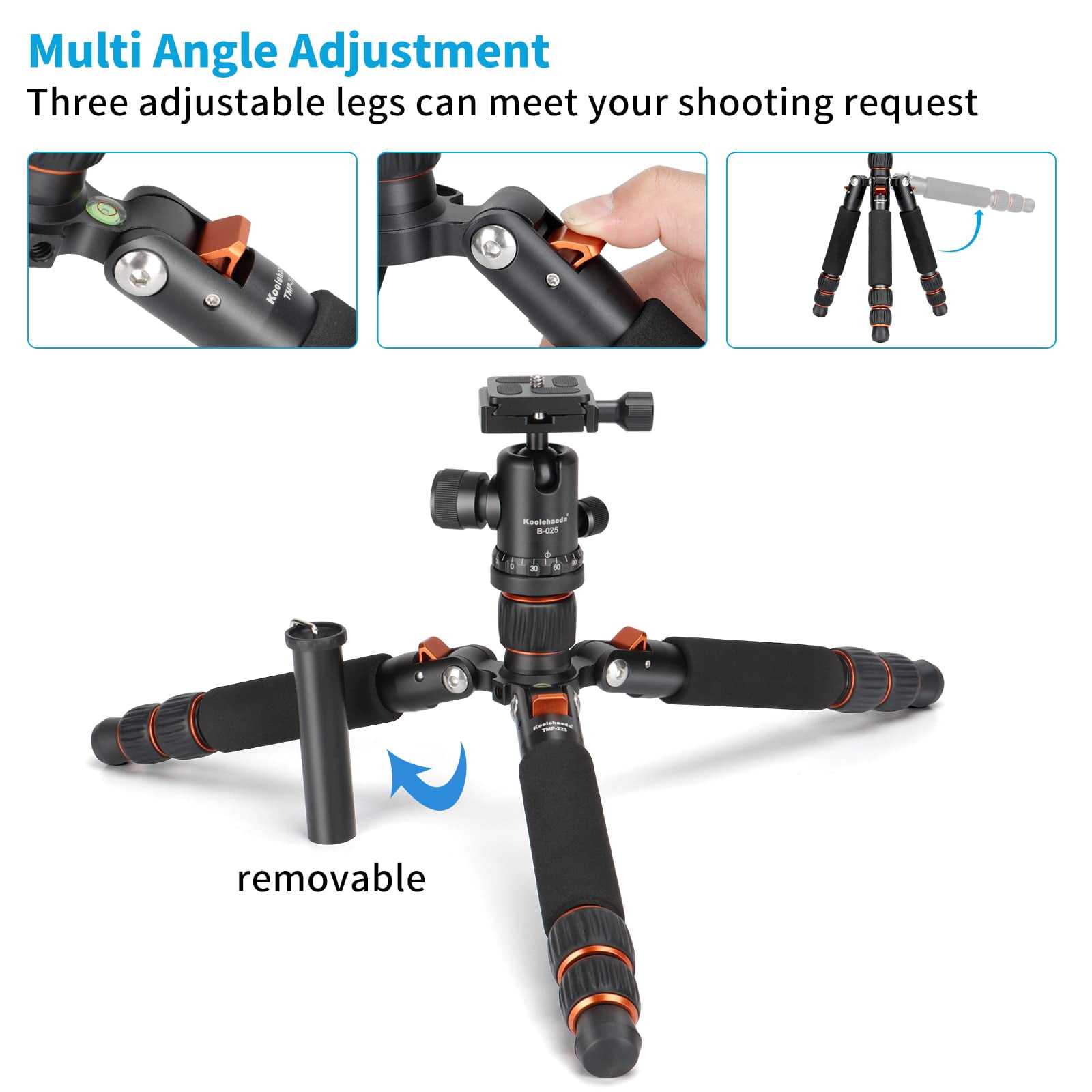 Koolehaoda Portable Mini Tripod Aluminum Alloy Tabletop Tripod 25inch with 360 Degree Ball Head, 1/4 inch Quick Shoe Plate for DSLR Camera Video Camcorder TMP-223 Orange