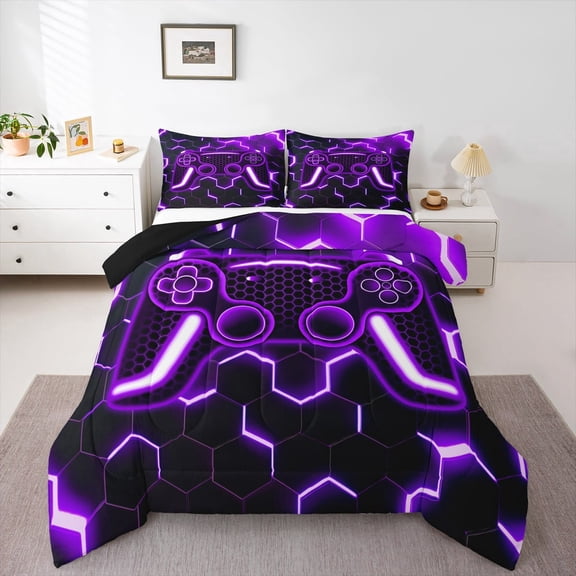 Erosebridal Teens Gaming Bedding Twin Comforter Set,Video Gamer Down Comforter,Honeycomb Bedroom Decor,Reversible,Lightweight,2-Piece
