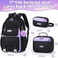 thumbnail image 6 of 3-Piece Backpack Set - Cute Backpack with Lunch Bag & Pencil Case, Black & Purple, 6 of 7