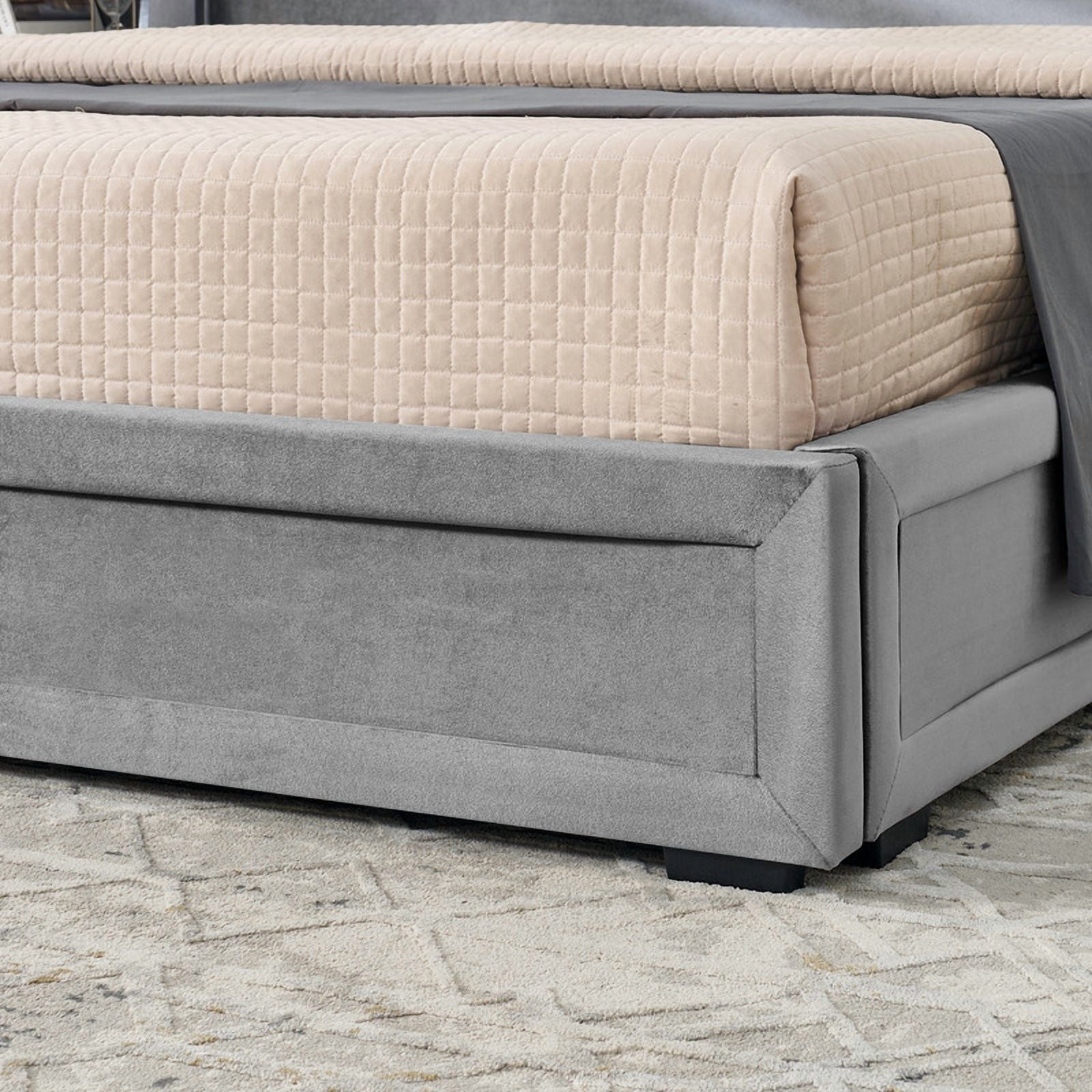 Queen/King Size Modern Upholstered Platform Bed Frame, Velvet Storage Bed with Headboard, Side Bookcases & Drawers Nightstand