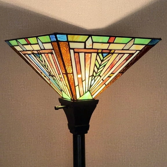 Tiffany Torchiere Floor Lamp,Stained Glass Lamp Shade,Vintage Antique Mission Tiffany Style Standing Light for Living Room and Bedroom