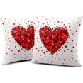 thumbnail image 2 of Valentines Day Hearts Pillow Covers 16 x 16 Set of 2 Red Heart Throw Pillow Covers White Pillow Cases for Home Decorations, 2 of 6