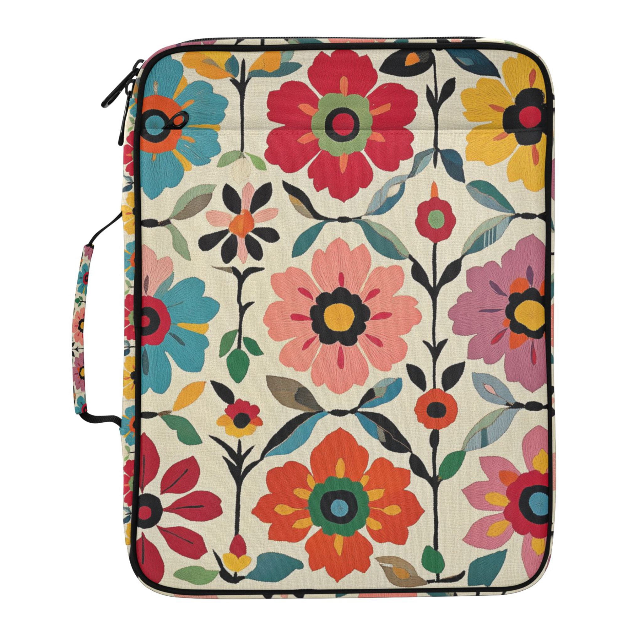 FORMRS Accordion File Folder A4 Size 7-Pocket Expanding Document Organizer Bag with 3 Ring Binder, Colorful Flowers