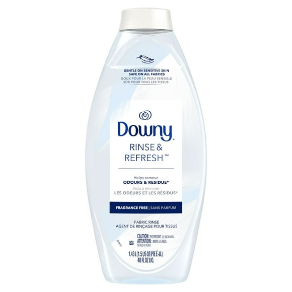 Downy Rinse & Refresh Free & Gentle Laundry Odour Remover and Fabric Softener, Fragrance Free, No Dyes or Heavy Perfumes, 1.43 L