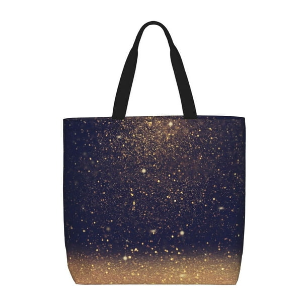 Easygdp Gold Black Glitter Bolsa Tote para Mujer, Bolso de Hombro para Trabajo, Playa, Viajes, Compras y Supermercado