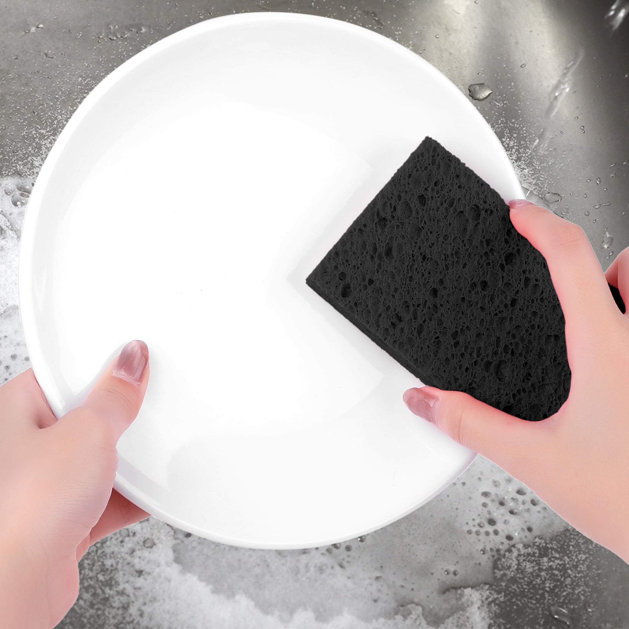 Unique Bargains 6 Pack Non-Scratch Sponges Kitchen Cleaning Sponges Black 4.3"x2.8"x0.8"