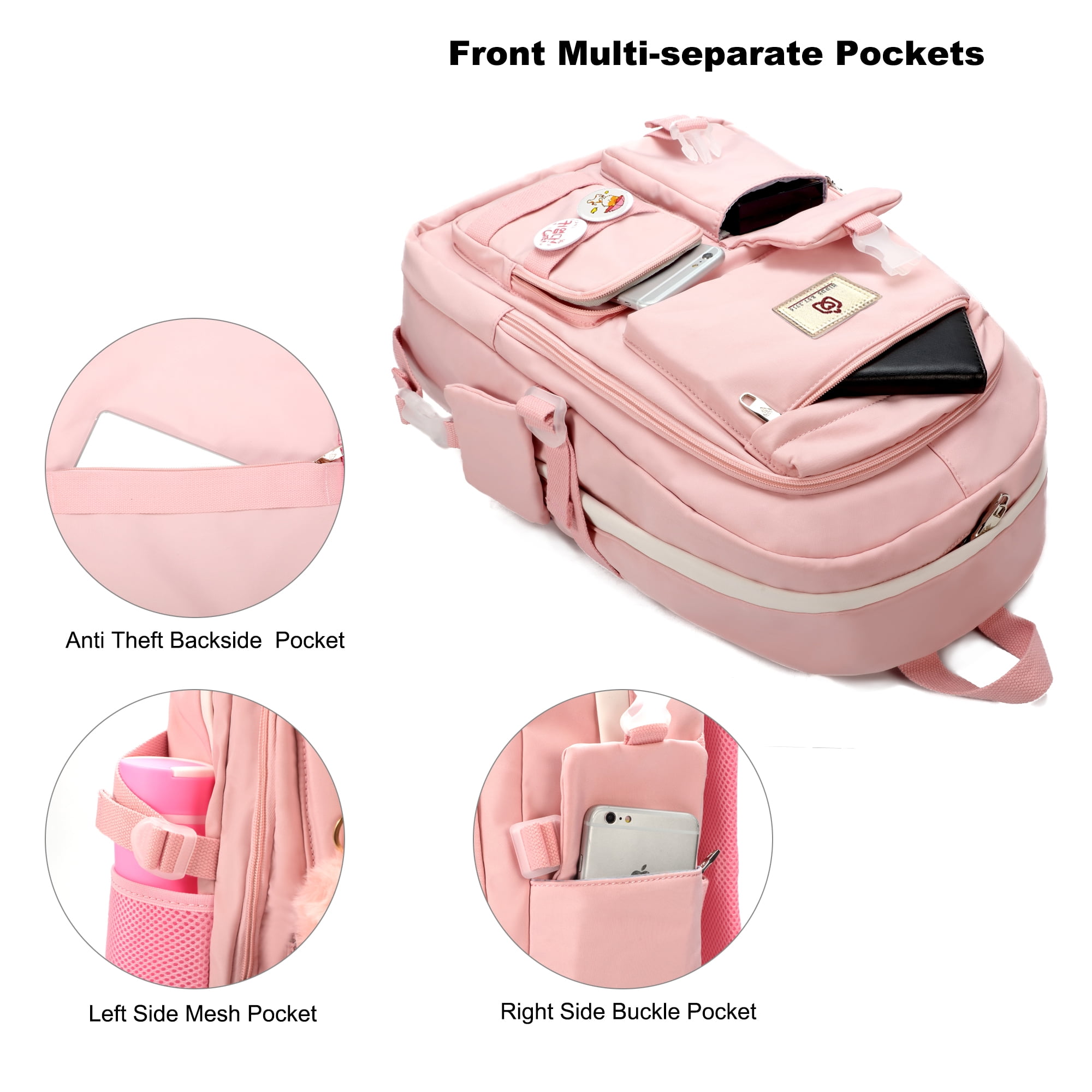 AO ALI VICTORY Laptop Backpack 15.6 inch College Backpack Large Schoolbag Anti Theft Travel Backpack Casual Daypack Schoolbag Teen Ladies (Pink)