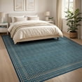 thumbnail image 3 of ODIKA 8'x10' Washable Area Rug Navy Solid Geometric That Couch Neutral Dusty Interlocking Diamond with Bordered Frame for Dining Room, Large Office, Lounge, Non-Slip Chair-Friendly Mat, 3 of 7