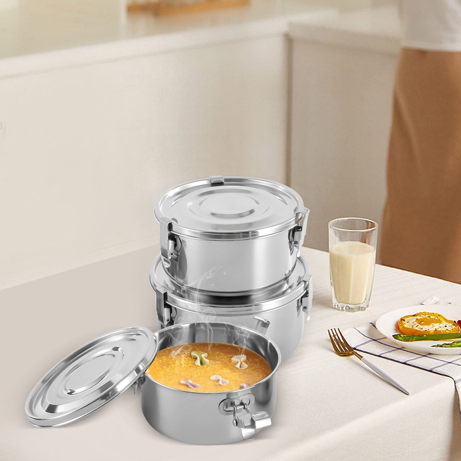 3 Sets Stainless Steel Food Storage Containers Kitchen Food Containers Airtight