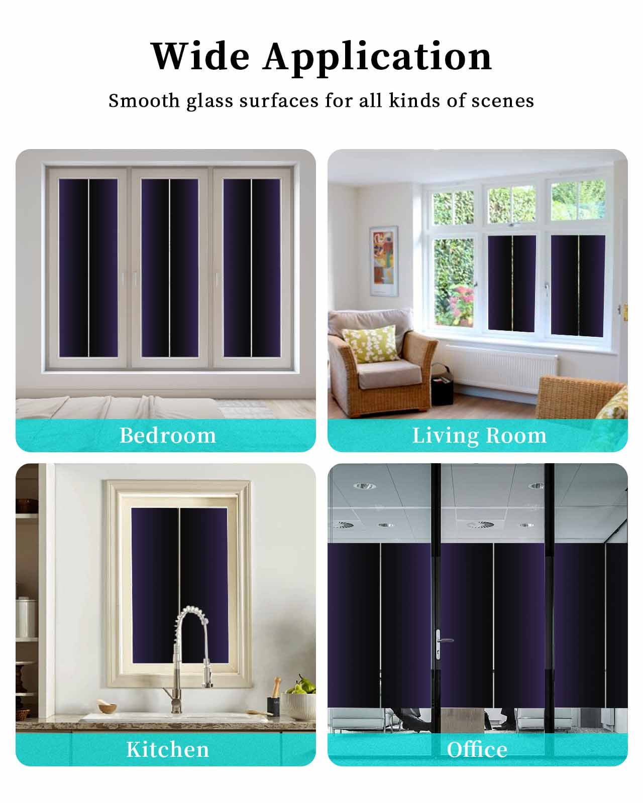 Window Privacy Film, Purple Black Ombre Sun Blocking Window Tint Film Heat Control One Way Blackout Window Film, Purple Gradient Abstract Modern Minimalism Art Non Adhesive Static Cling 23.6x78.7 In