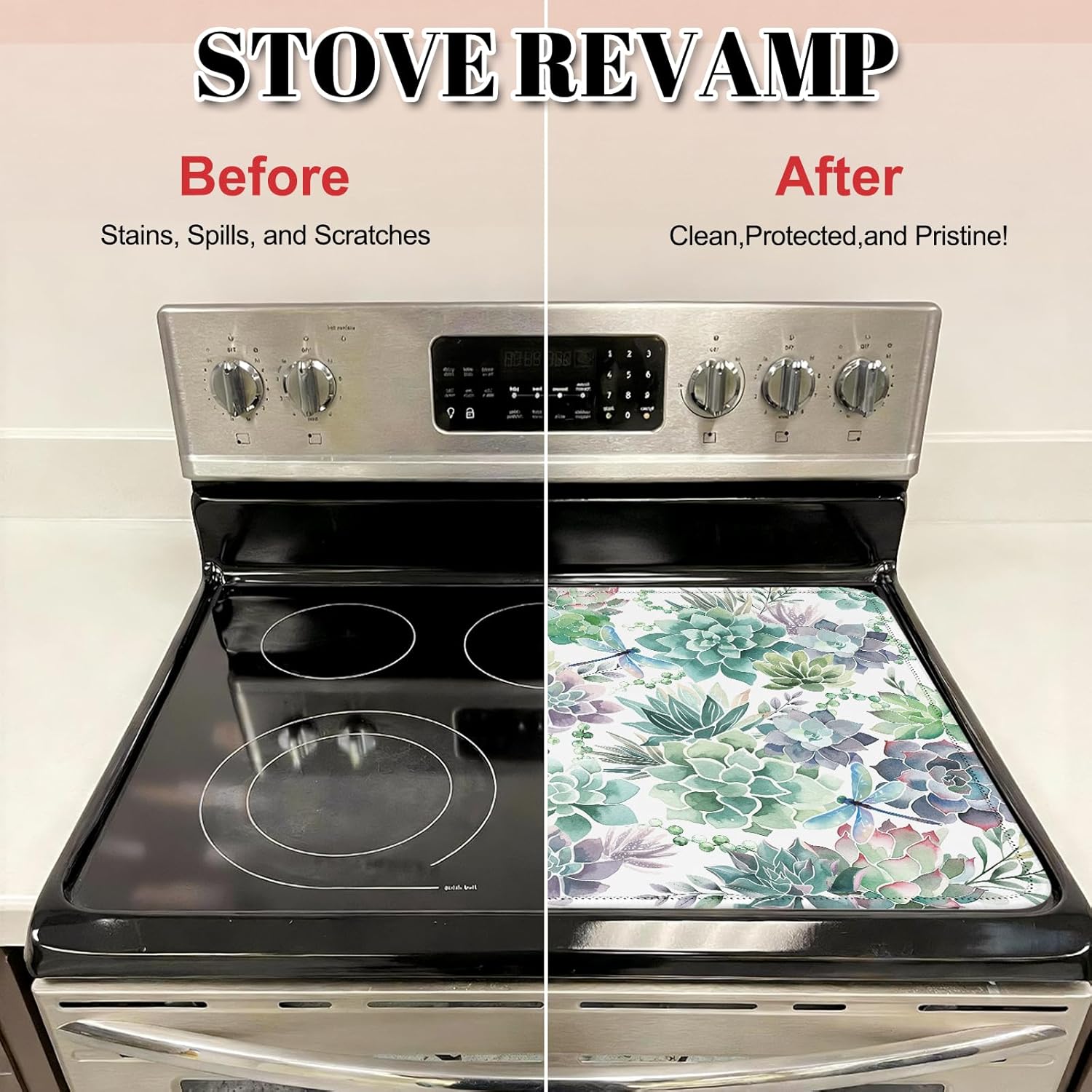 Succulent Stove Top Cover for Electric Stove,Succulent Ceramic Stove top Cover,Heat Resistant Glass Cooktop Cover,Flat RV Range Stovetop Protector,Dish Drying Mat for Kitchen,28"x20"