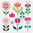 thumbnail image 1 of Folk Art Inspired Reusable Stencil with Floral Design 11.8x11.8 Inches Ideal for Painting Decorative Flowers, 1 of 5
