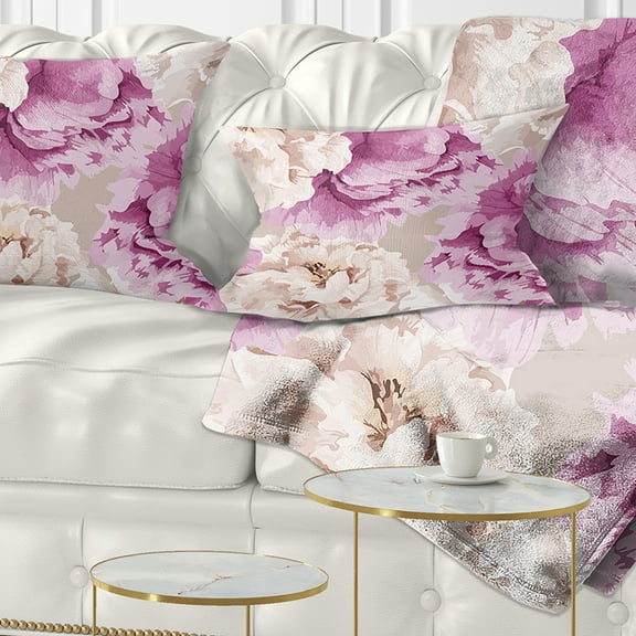 Designart Peony Floral Pattern - Floral Throw Pillow - 12x20