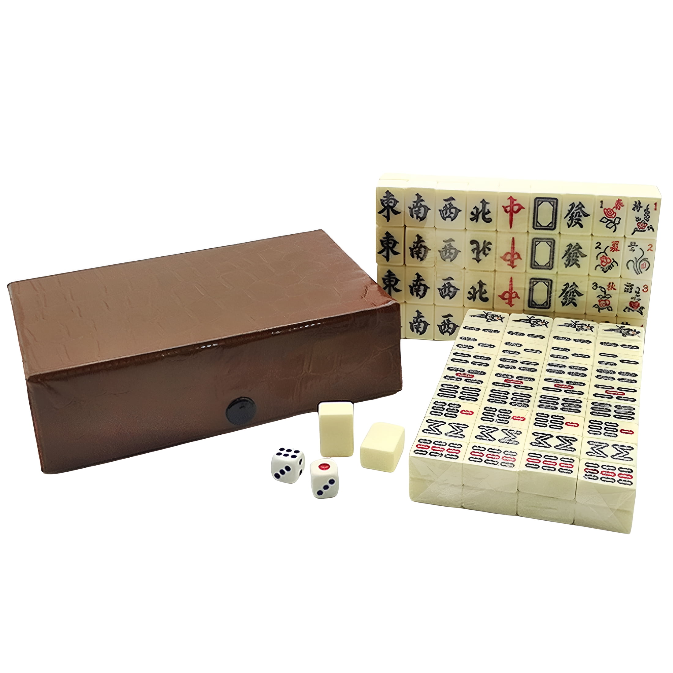 BESTSKY Chinese Mahjong Game Set | Mini Complete Majiang Set with 144 Tiles | Travel Mah Jong Set 2 Reserve Mahjong Tiles + 2 Dice for Adult Party Games