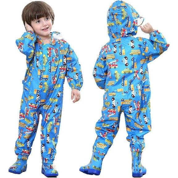 Children's Raincoat with Hood Girls Boys Waterproof Rain Suit All in One Cute Pattern Rain Jacket Rain Clothing Rain Poncho for Primary School Students Boys Girls