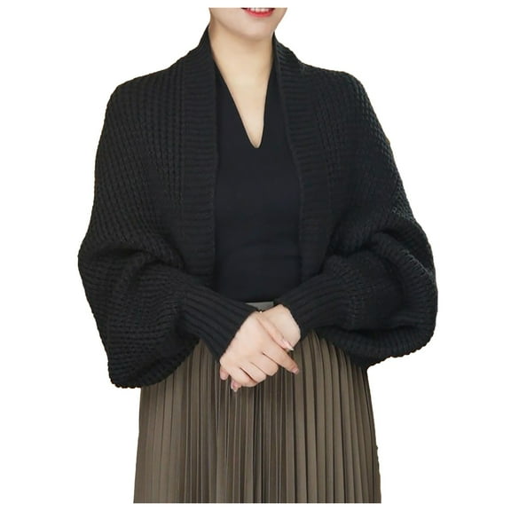 DHFJKG Women Knitted Cardigan Shawl Loose Long Sleeve Solid Color Batwing Sleeve Sweater Coat Trendy Jackets