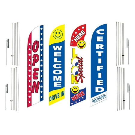 4 Swooper Flags With 4 Pole Kits Open Welcome Drive In Look Special Here Pre Owned